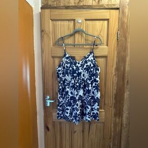 Floral Spaghetti-Strap Women’s Top in Navy and White